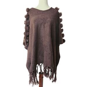 Y2k Poncho Faircycore Boho Fur Pom Pom Details - One Size